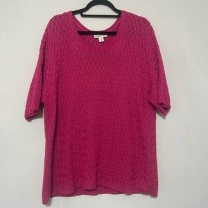 Coldwater Creek LIKE NEW hot pink open knit short sleeve sweater size 1X